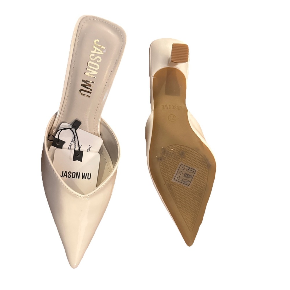 Jason Wu Women's Pointed Toe Kitten Heels White Patent Leather Torai New - Picture 3 of 4